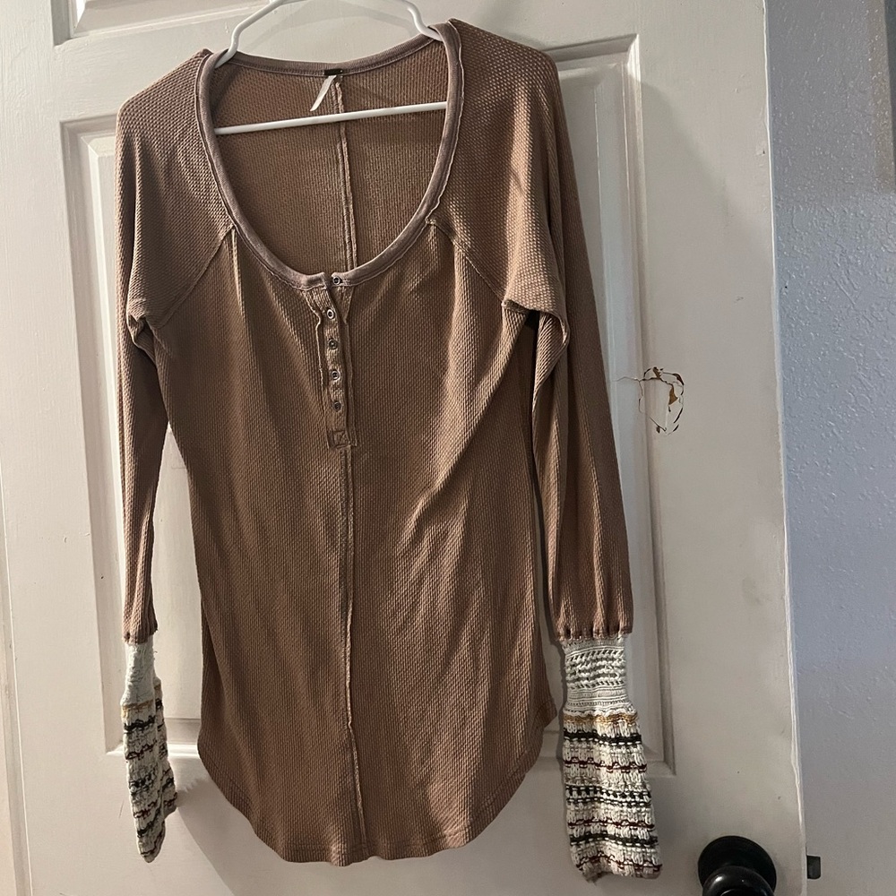 Free People Brown Fitted Buttoned Blouse